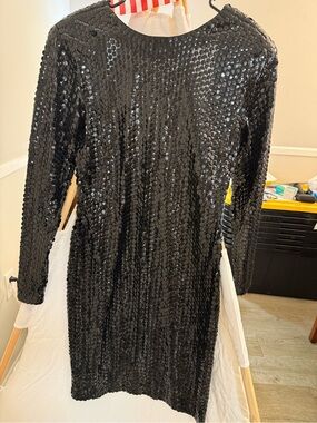 Elegant Vintage 1980s/1990s Black Sequin Backless Party Dress